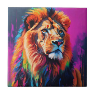 Carreau Lion Portrait Peinture Art