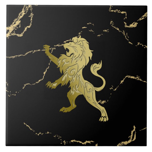 Carreau Lion royal doré marbré (Devant)