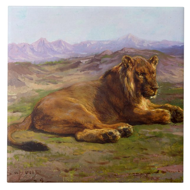 Carreau Lion sauvage dans un paysage Safari africain (Devant)