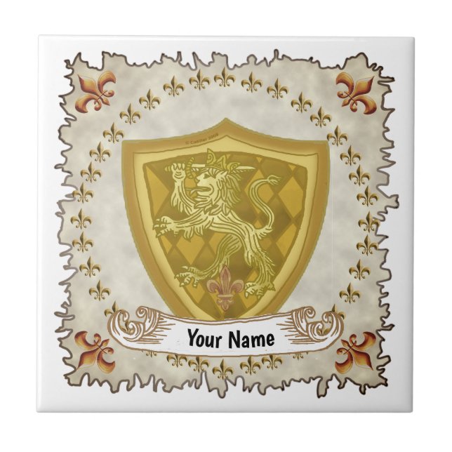 Carreau Lion Shield Family Crest Nom (Devant)