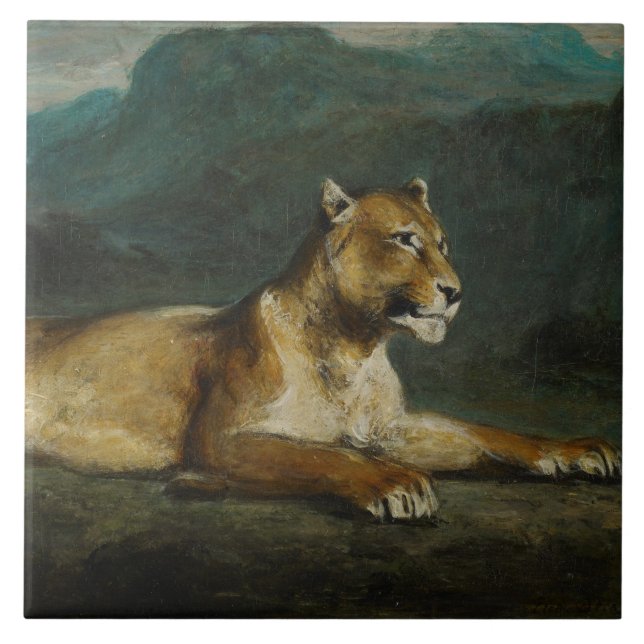 Carreau Lionne reposant, c.1855 (huile sur le panneau) (Devant)