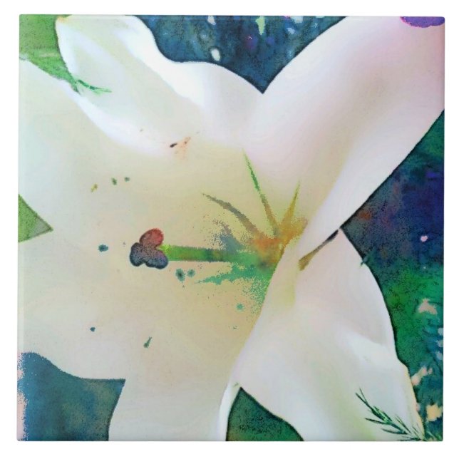 Carreau Lis d'aquarelle 6"" tuile x6 ou trépied (Devant)