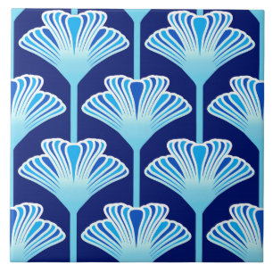Carreau Lis d'art déco, bleu de cobalt, Aqua et blanc