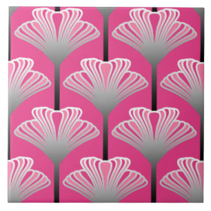 Carreau Lis d'art déco, gris rose et argenté fuchsia