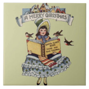Carreau Livre de petite fille d'époque et Père Noël de Noë