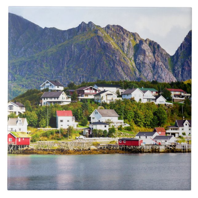 Carreau Lofoten Norvège Reine village sous ciel bleu solei (Devant)