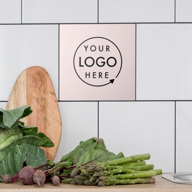 Carreau Logo d'entreprise | Blush Pink Feminine Profession (Feminine pink company branded ceramic tiles for business branding & promotion.)