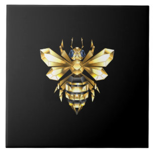 Carreau Logo Faux Gold Foil Bee Polygonal sur Noir