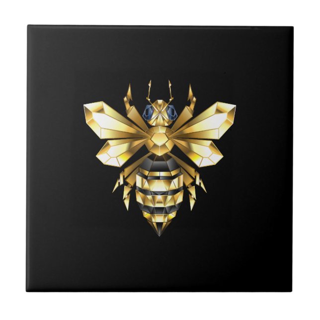 Carreau Logo Faux Gold Foil Bee Polygonal sur Noir (Devant)