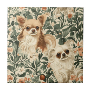 Carreau Long Haired Chihuahuas William Morris style floral