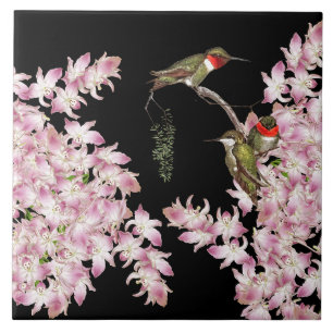 Carreau L'orchidée de faune d'oiseaux de colibri fleurit