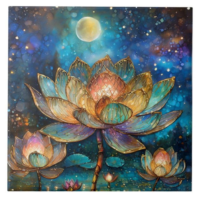 Carreau Lotus de verre tendu fleurit au clair de lune (Devant)
