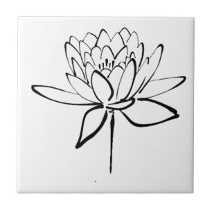 Carreau Lotus Flower Black and White Ink Dessin Art