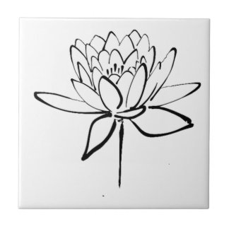 Carreau Lotus Flower Black and White Ink Dessin Art