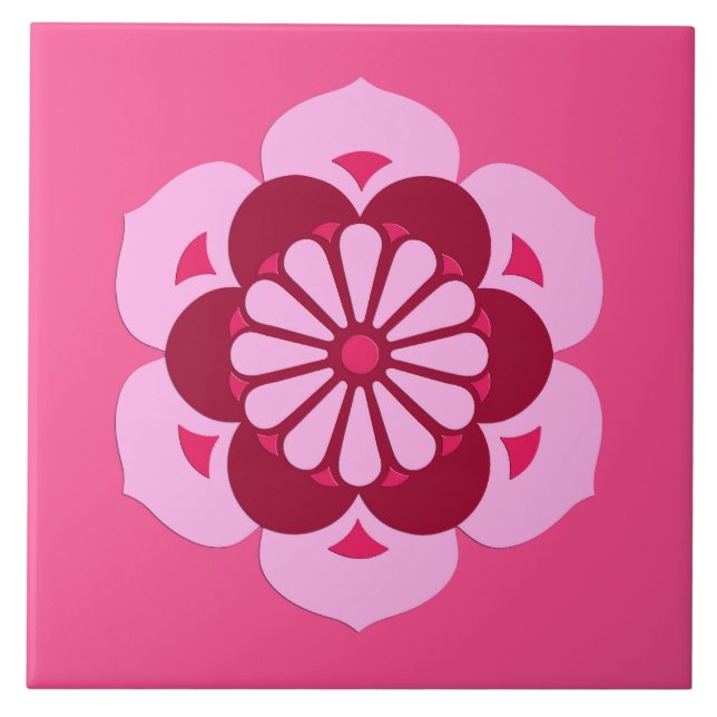 Carreau Lotus Flower Mandala, Fuchsia Pink et Bourgogne (Devant)
