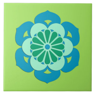 Carreau Lotus Flower Mandala, Lime Green et Bleu clair