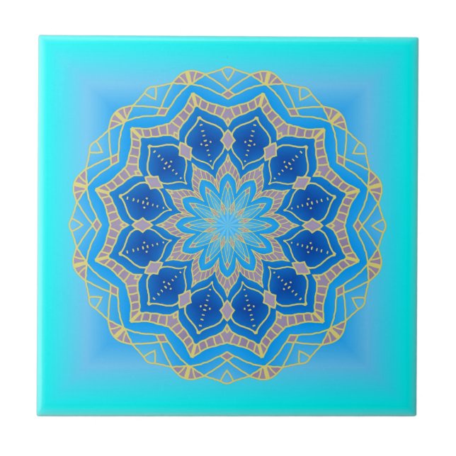 Carreau Lotus mandala in turquoise and blue (Devant)