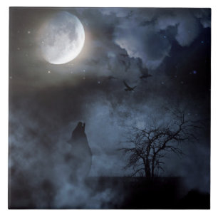 Carreau Loup hurlant à la lune