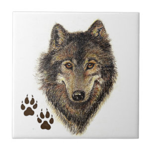 Carreau Loup, loups, nature, faune, animal d'aquarelle