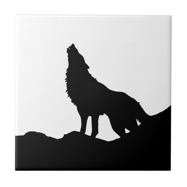 Carreau Loup solitaire debout sur une colline (Devant)