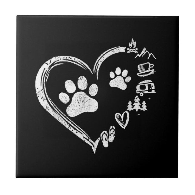 Carreau Love Camping Chien Empreinte de patte Heart Flip F (Devant)