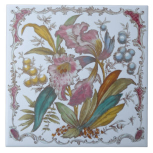 Carreau Lovely Victorian Transware Floral Tile c1880