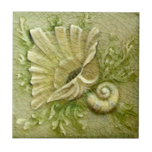 Carreau Lt Green Seashs AET Antique Repro Faux Relief