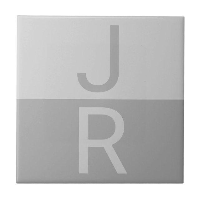 Carreau Lumineuses Gris & Gris Initiales Modernes Monogram (Devant)
