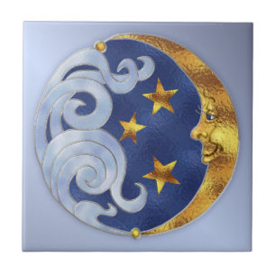 Carreau Lune céleste et étoiles