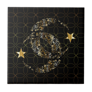 Carreau Lune et étoile florales islamiques