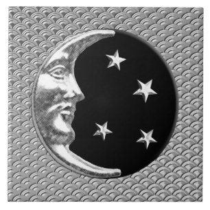 Carreau Lune et étoiles d'art déco - noir et argent