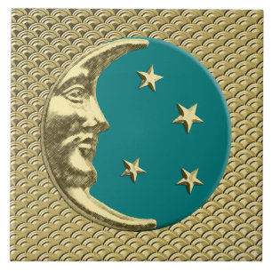 Carreau Lune et étoiles d'art déco - Teal et or