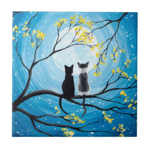 Carreau Lune lunaire avec chats