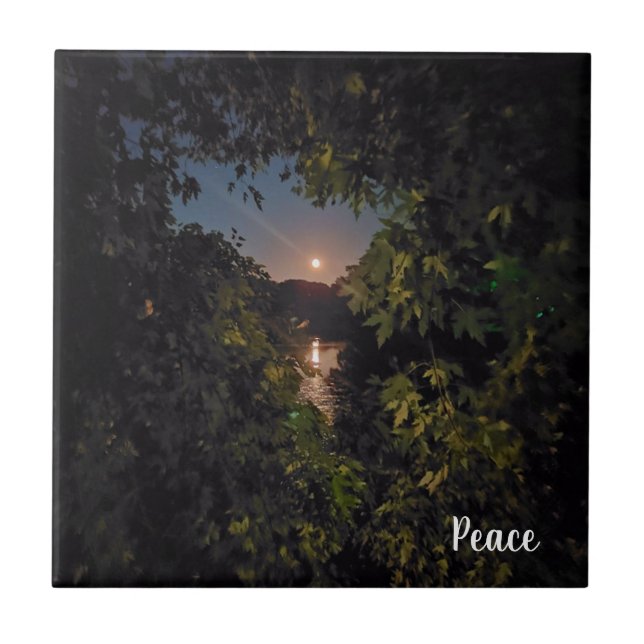 Carreau Lune rose brillante sur une eau calme (Devant)