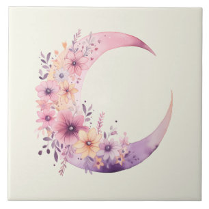 Carreau Lune rose Croissant avec de jolies fleurs