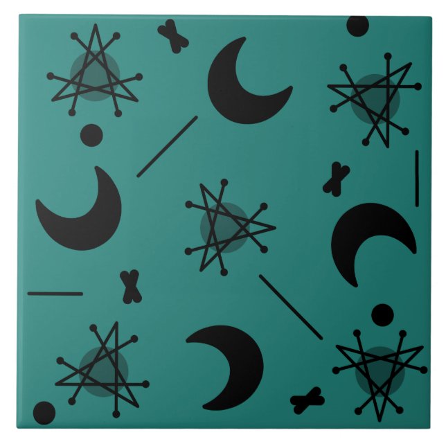 Carreau Lunes et étoiles L'ère atomique Turquoise Abstrait (Devant)