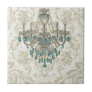 Carreau lustre français de bleu de pays de damassé beige