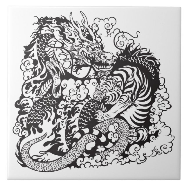 Carreau lutte dragon et tigre (Devant)