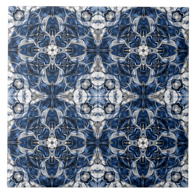 Carreau Luxe, élégant, ornementale bleu marine et blanc (Devant)