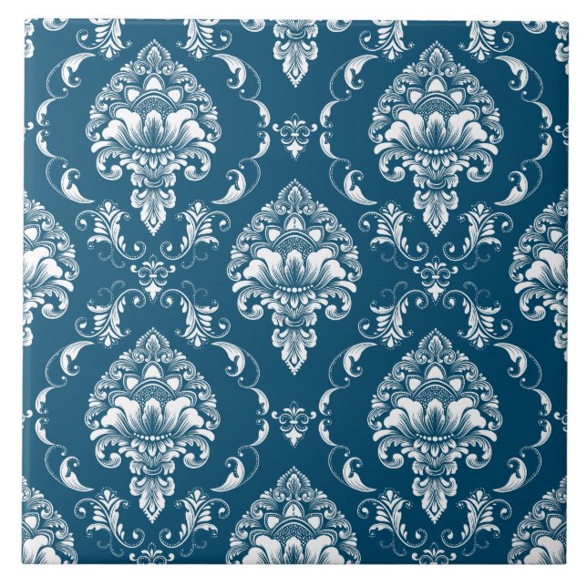 Carreau Luxe Victorian tendance marine bleu et blanc class (Devant)