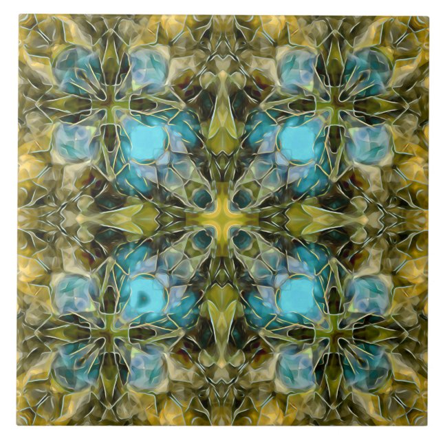 Carreau Luxe, vintage, or, vert, turquoise, ocre, motif (Devant)