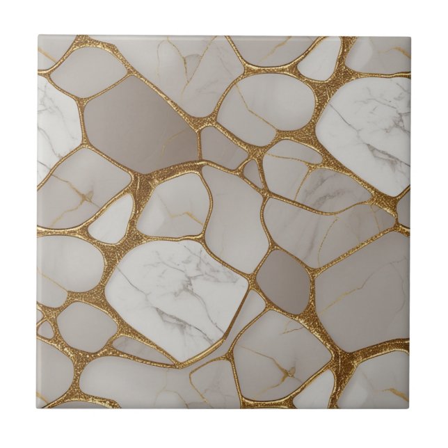 Carreau Luxueuse mosaïque de marbre doré - Elégante et ori (Devant)