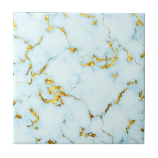 Carreau Luxueux Azure Gilded Pottery Motif Ceramic Art (Devant)