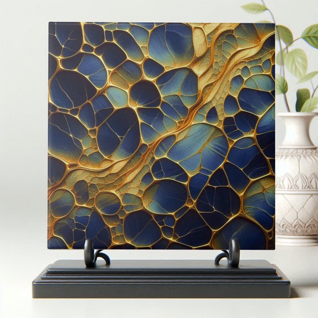 Carreau Luxueux Deep Navy Blue Gold Abstrait Organic (Créateur téléchargé)