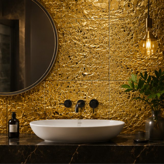 Carreau Luxury Crumpled Gold Foil Texture Elegant Metallic (Créateur téléchargé)