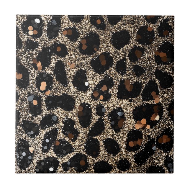 Carreau Luxury Glitter Brown Black Gold Leopard Pattern (Devant)