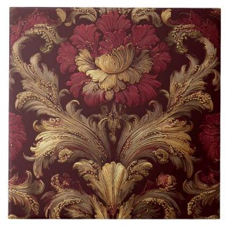 Carreau Luxury Vintage French Baroque Burgundy Gold Floral