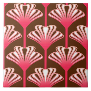 Carreau Lys Art déco, Brown foncé et rose corail