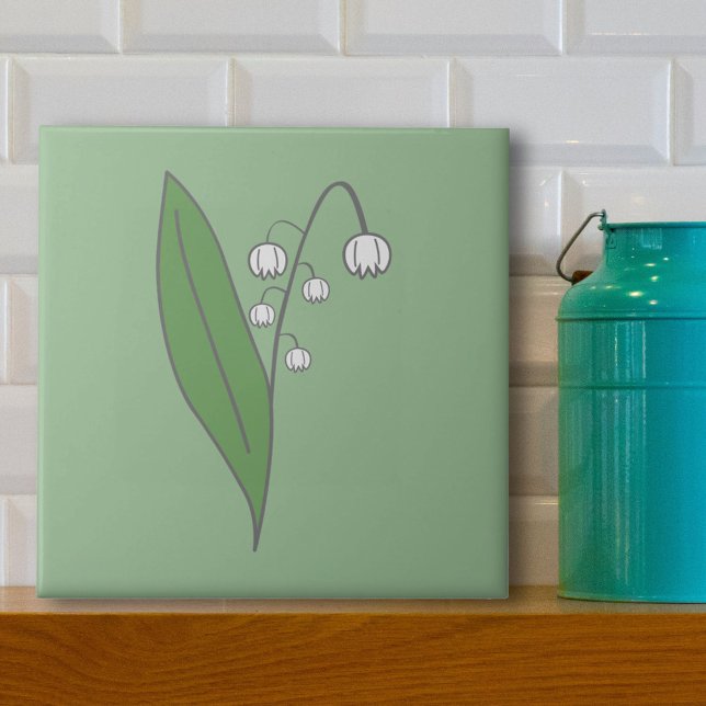 Carreau Lys botanique de la Vallée Pastel Vert Fleur (Lily of the Valley Green Ceramic Tile)