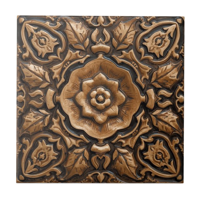 Carreau Mackintosh Rose Faux Relief Arts & Crafts Repro (Devant)